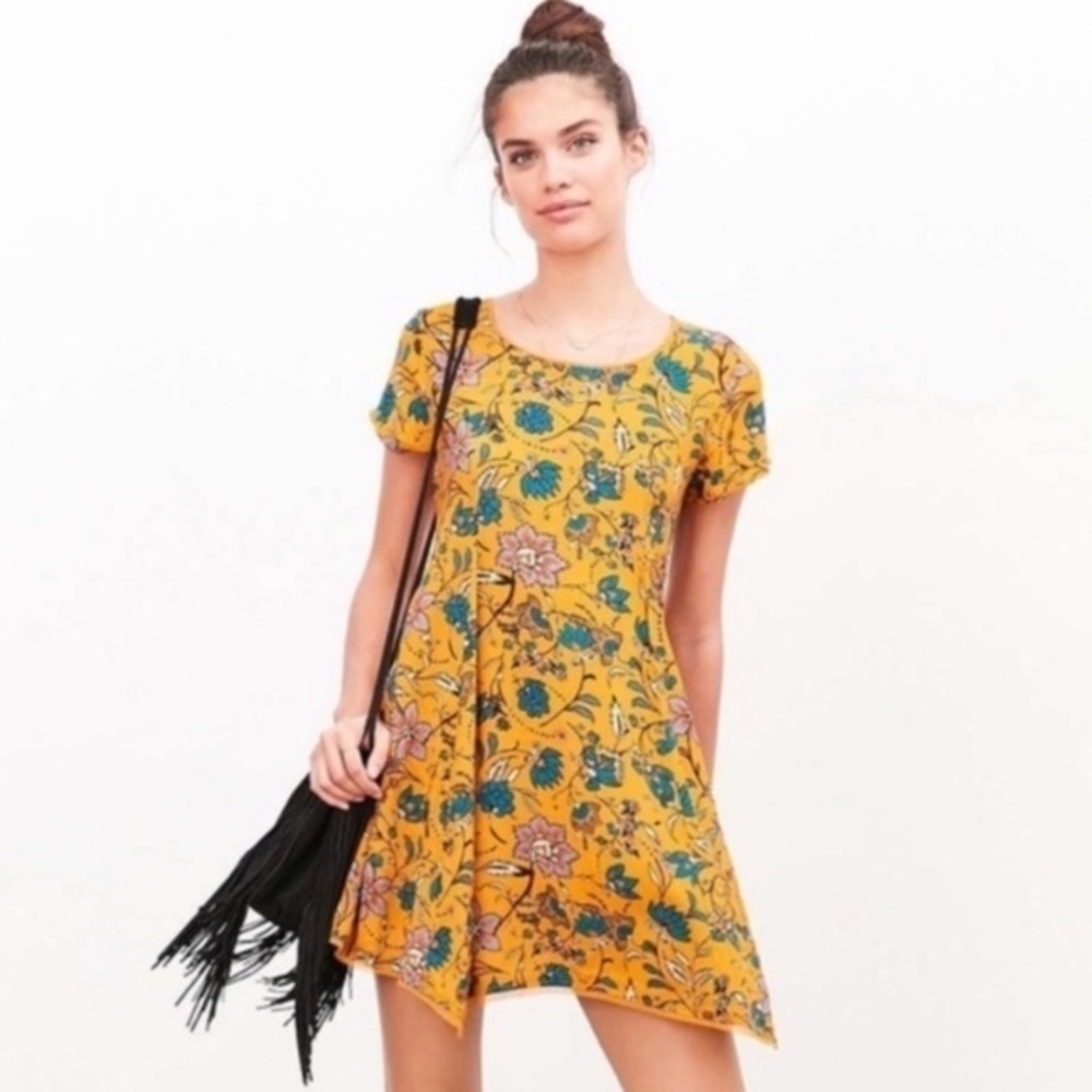 Urban Outfitters Silence + Noise Yellow Mustard Floral Mini Dress